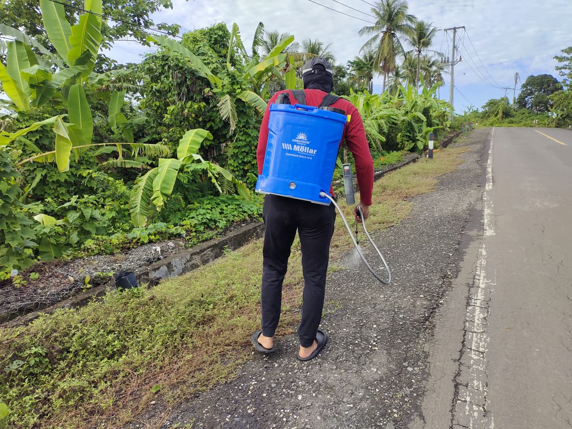Pemdes Mario Bersama Masyarakat Gelar Aksi Bersih Jalan dan Penyemprotan Gulma